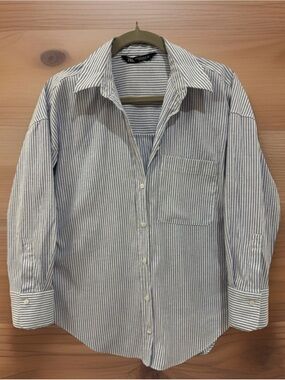 Zara Striped Button Down Shirt Blue/White XS
